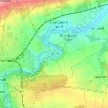 Mapa topográfico Tiefurt, altitud, relieve