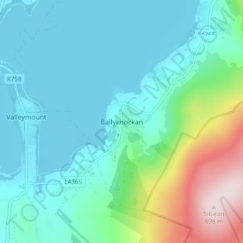 Mapa topográfico Ballyknockan, altitud, relieve