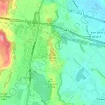 Mapa topográfico Monte Lungo, altitud, relieve