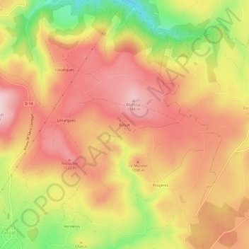 Mapa topográfico Bolzat, altitud, relieve