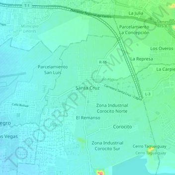 Mapa topográfico Santa Cruz, altitud, relieve