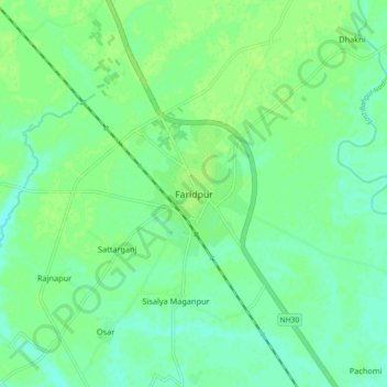 Mapa topográfico Faridpur, altitud, relieve