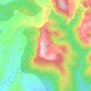 Mapa topográfico Ashapuri, altitud, relieve