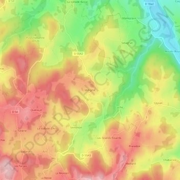Mapa topográfico Védignat, altitud, relieve