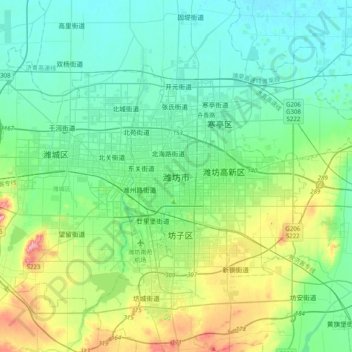 Mapa topográfico 潍坊市, altitud, relieve