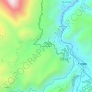 Mapa topográfico Lutto Kututo, altitud, relieve