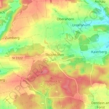 Mapa topográfico Thürnhofen, altitud, relieve