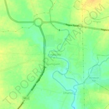 Mapa topográfico Kotewada, altitud, relieve