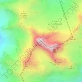 Mapa topográfico Piz Kesch, altitud, relieve