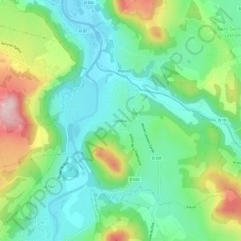 Mapa topográfico Orzilhac, altitud, relieve