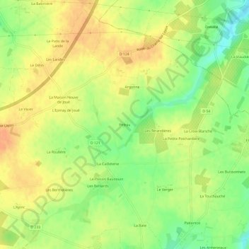 Mapa topográfico Peleau, altitud, relieve