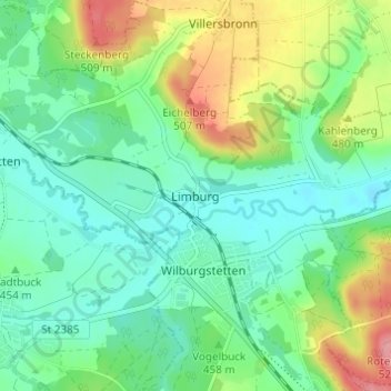 Mapa topográfico Limburg, altitud, relieve