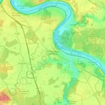 Mapa topográfico Saint-Fargeau-Ponthierry, altitud, relieve