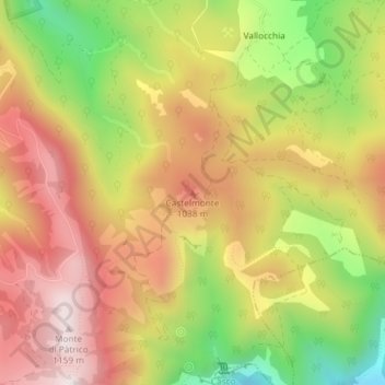 Mapa topográfico Castelmonte, altitud, relieve