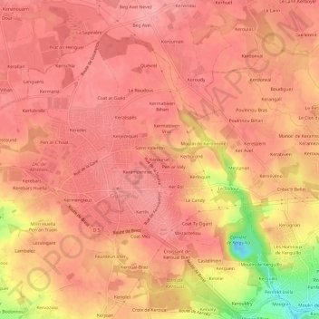 Mapa topográfico Kerouriat, altitud, relieve