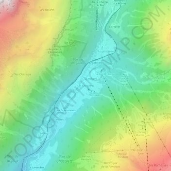 Mapa topográfico Les Chosalets, altitud, relieve