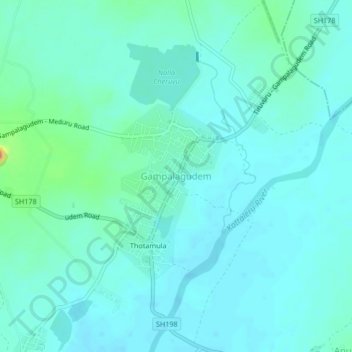 Mapa topográfico Gampalagudem, altitud, relieve