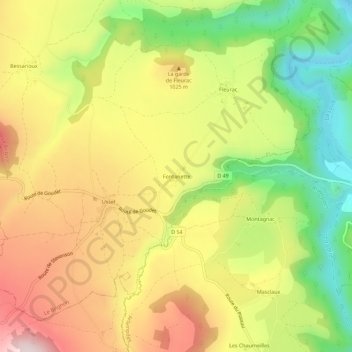 Mapa topográfico Fontanette, altitud, relieve