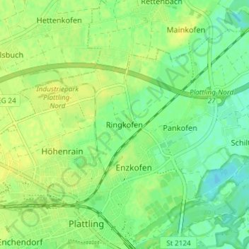 Mapa topográfico Ringkofen, altitud, relieve