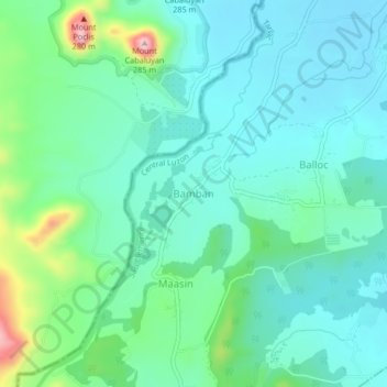 Mapa topográfico Bamban, altitud, relieve