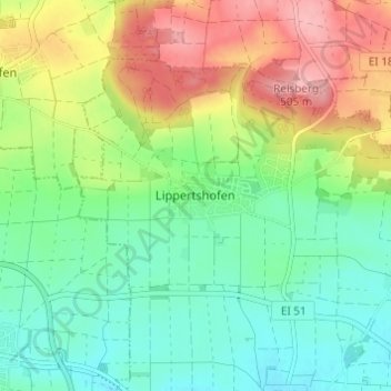 Mapa topográfico Lippertshofen, altitud, relieve