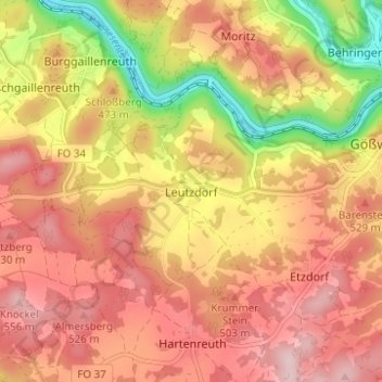 Mapa topográfico Leutzdorf, altitud, relieve