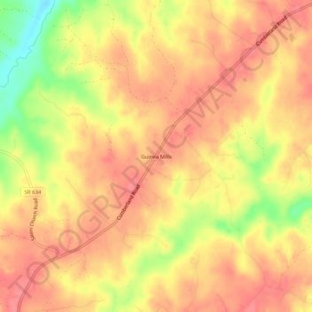 Mapa topográfico Guinea Mills, altitud, relieve