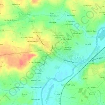 Mapa topográfico Guipry, altitud, relieve