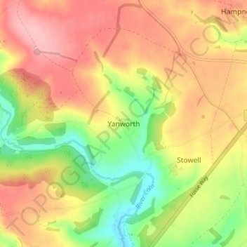 Mapa topográfico Yanworth, altitud, relieve