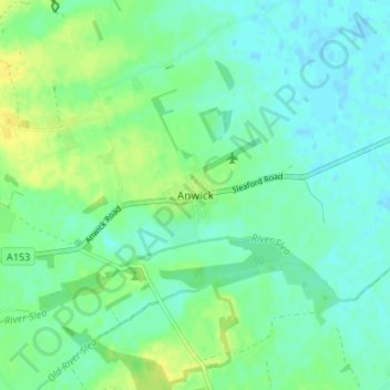 Mapa topográfico Anwick, altitud, relieve