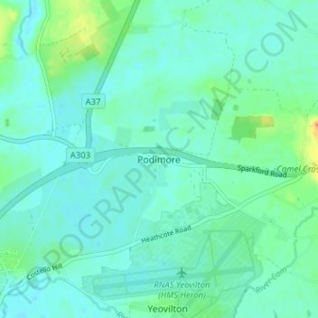 Mapa topográfico Podimore, altitud, relieve