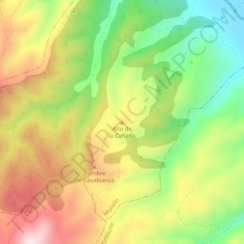 Mapa topográfico Alto de la Cañada, altitud, relieve