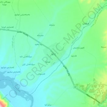 Mapa topográfico Zharawa, altitud, relieve