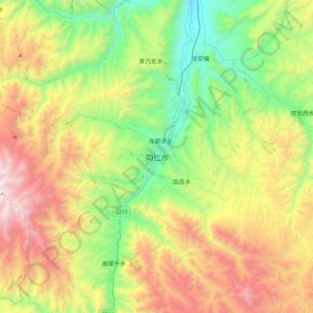 Mapa topográfico Tongren, altitud, relieve