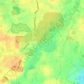 Mapa topográfico Schwienholm, altitud, relieve