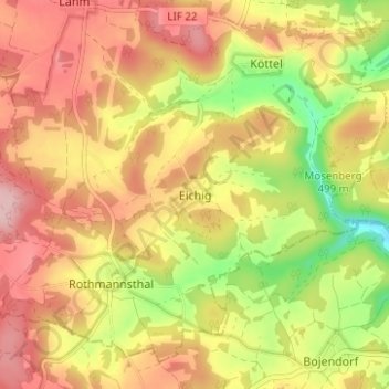 Mapa topográfico Eichig, altitud, relieve