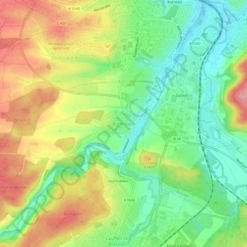 Mapa topográfico Bühlingen, altitud, relieve