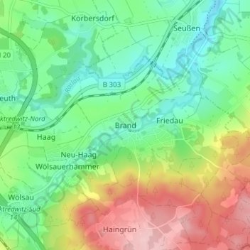 Mapa topográfico Brand, altitud, relieve