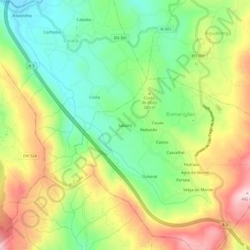 Mapa topográfico Sabariz, altitud, relieve