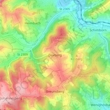 Mapa topográfico Daxberg, altitud, relieve