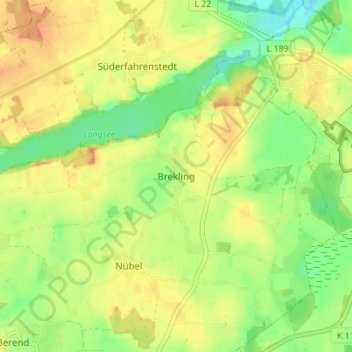 Mapa topográfico Brekling, altitud, relieve