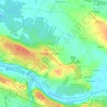 Mapa topográfico Chez Champion, altitud, relieve