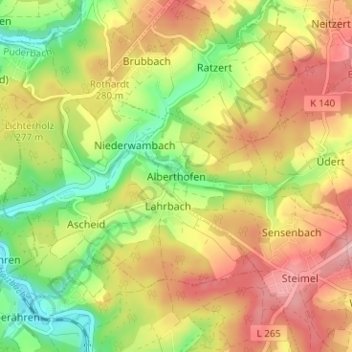 Mapa topográfico Alberthofen, altitud, relieve