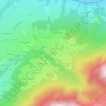 Mapa topográfico Orange, altitud, relieve
