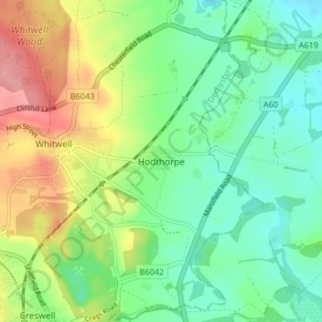 Mapa topográfico Hodthorpe, altitud, relieve