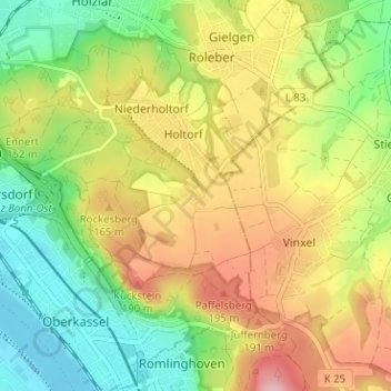 Mapa topográfico Oberholtorf, altitud, relieve