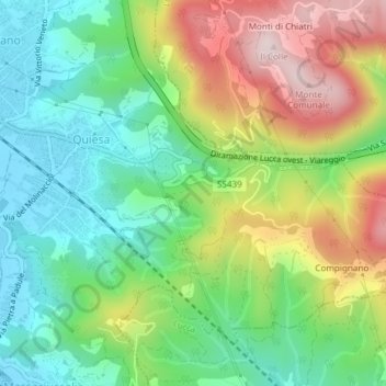 Mapa topográfico Fornacette, altitud, relieve