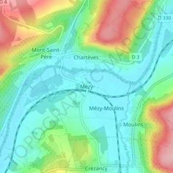 Mapa topográfico Mézy, altitud, relieve