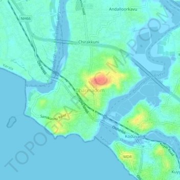 Mapa topográfico Dharmadom, altitud, relieve