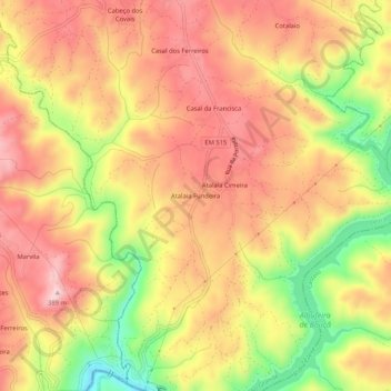 Mapa topográfico Atalaia Fundeira, altitud, relieve
